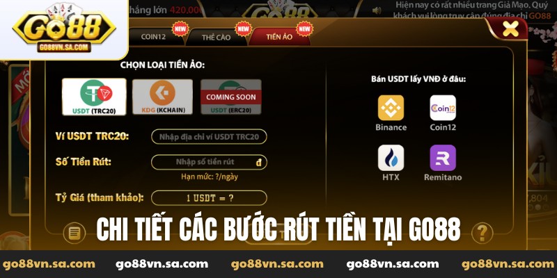 Chi tiết các bước rút tiền tại Go88